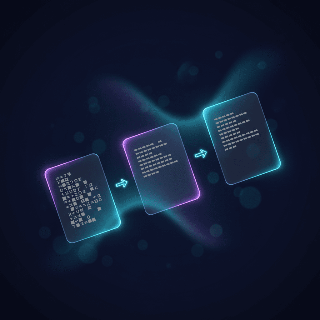 Glassmorphic cards showing Base64 blocks decoding into readable text on a cyan-purple gradient