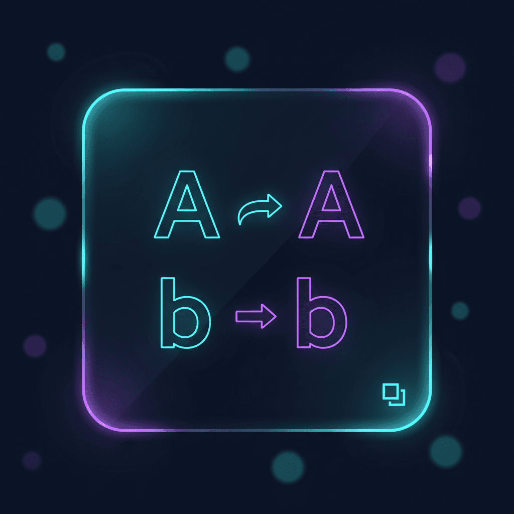 Neon glass UI showing plain text transforming into bold Unicode characters on a dark cyan-purple gradient