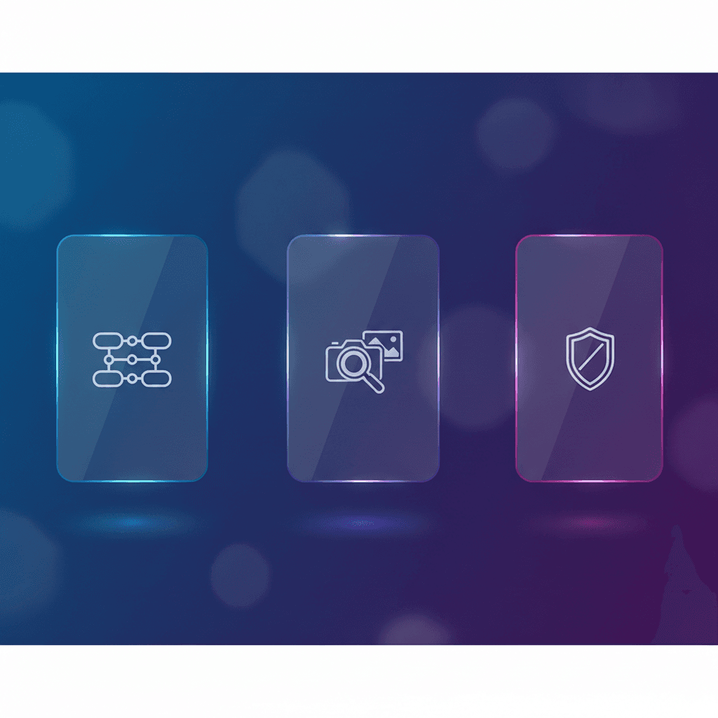 Glass three-part token split into segments with decoded JSON-style cards on a deep blue gradient
